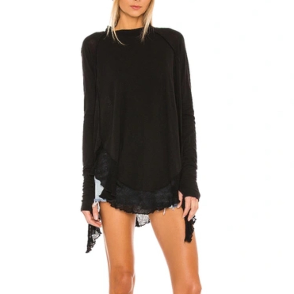 Free People Starlight Long Sleeve Tee In Washed Black Size XS